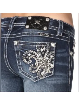 Miss Me Signature Rise Skinny Jeans Golden Firework Fleur de Lis Bling Size 26 thumbnail 2