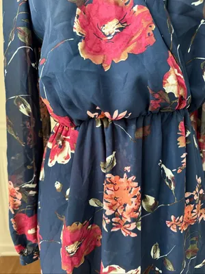 Lulus Pretty Pretender Navy Blue Floral Print Sheer Long Sleeve Mini Dress L thumbnail 5
