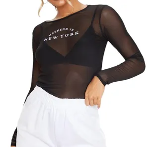 New Pretty Little Thing Weekend In New York Mesh Long Sleeve Top Black Size 10 thumbnail 1