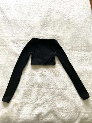 Urban Outfitters Black Ribbed Square-Neck Crop Top Long Sleeve Size XS/S thumbnail 3