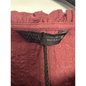 Zara Burgundy Embroidered Cotton Blouse Ruffle Neck Boho Top L 7200/228/681 thumbnail 2