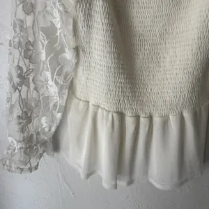 Ember‎ White Floral Lace Square Neck Smocked Peplum Top M Coquette Victorian thumbnail 4