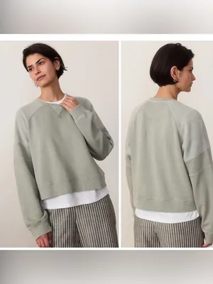 Marine Layer Cloud 9 Cropped Pullover Sweatshirt Women's Medium Shadow Green thumbnail 2