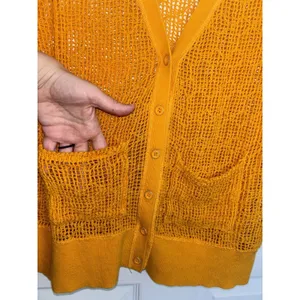 Free People FP Beach Golden Yellow Open Knit Button Cardigan Pockets Small Boho thumbnail 4