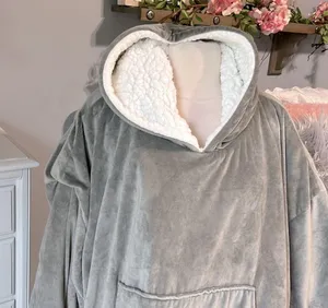 The Comfy Snuggie Pullover Blanket Gray Velvety Sherpa Robe Womens XS S M L XL thumbnail 8