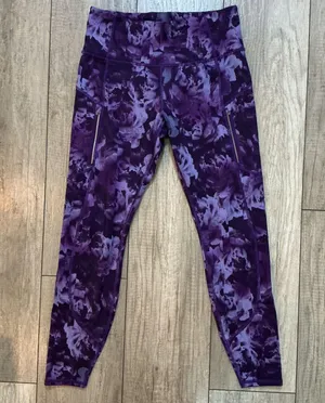 Athleta Rainier Printed Tight Purple Floral Zipper Pocket Activewear Leggings thumbnail 2