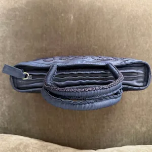 Rare Vintage Prada Nylon Embroidered Tote, Navy thumbnail 6