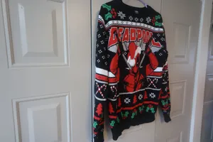 Primark deadpool ugly Christmas sweater in black, red and white size medium. thumbnail 3