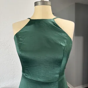 Lulus Emerald Green Satin Maxi Formal Dress Sleeveless Halter S Bridesmaid *FLAW thumbnail 3