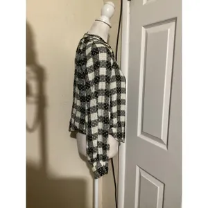 Pilcro Anthropologie Black White Plaid Viscose Wool Blend Button Down Blouse S thumbnail 3
