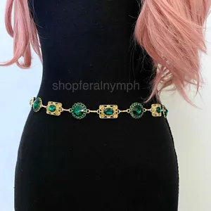 Gold Y2K Emerald Green Jewel Waist Chain Belt, Fits 24.5-51.5 Inches, X7GA1297 thumbnail 4