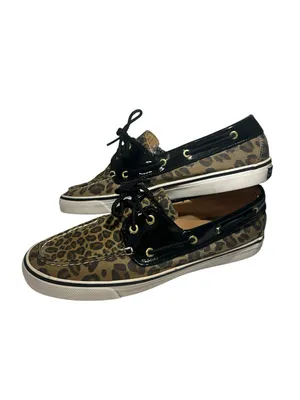 Sperry‎ Leopard Print Canvas Boat Shoes with Black Trim thumbnail 3
