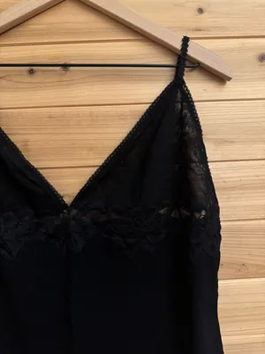 Y2K Style Spaghetti Strap Large Black Lace Cropped Babydoll Tank Top thumbnail 6