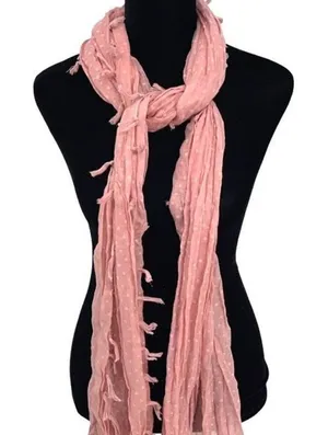Fantasia Accessories Womens Polka Dot Gauze Polyester Fringed Scarf Pink 22”x72” thumbnail 1