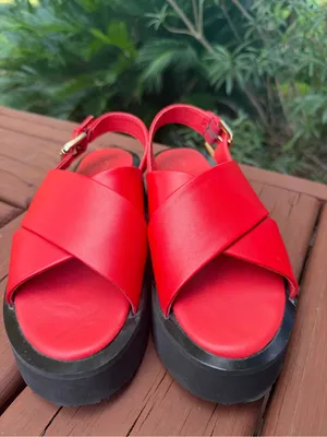 Maeve Anthropologie Red Leather Cross Strap Platform Sandals Size 6.5 $140 thumbnail 3