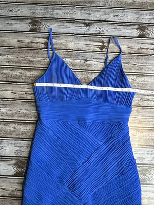 Do + Be Blue V-Neck Pleated Mini Dress - Classic Spaghetti Strap Size Small thumbnail 5