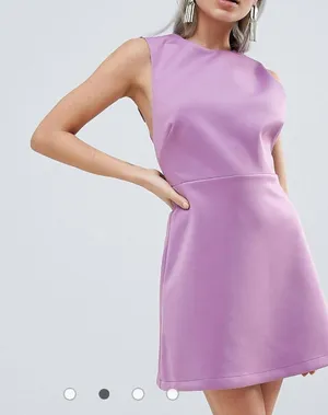 NWT ASOS Bow Strap Back A Line‎ Mini Dress lilac Sz 14 thumbnail 1
