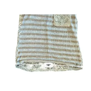 Moa Moa Cream‎ Tan Stripe Feminine Lacy Twist Cap Sleeve Top sz Small thumbnail 6