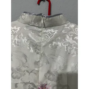 Jin He White Floral Satin Qipao Cheongsam Dress Size S Mandarin Collar Asian thumbnail 4