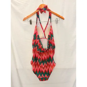Beach Bump Maternity Chevron 70’s Retro Swimsuit Medium‎ Green thumbnail 4