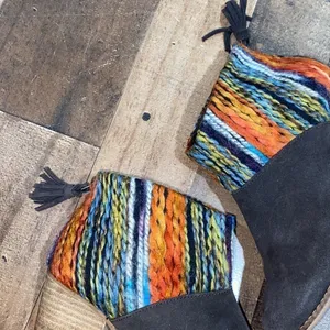 Toms ankle boots booties yarn embellished boho 7.5 brown‎ leather suede Leila thumbnail 3