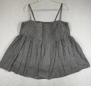 Reformation Black White Gingham Smocked Peplum Cami Top Spaghetti Strap M thumbnail 1