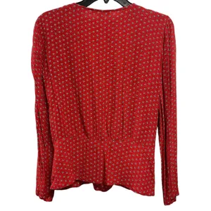 Cooperative Womens Large Red V Neck Wrap Top Long Sleeve Flower Polka Dot‎ thumbnail 7