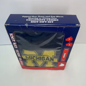 Vintage 90s Michigan Wolverines Knit Hat Scarf‎ Gloves Gift Set NIB Deadstock thumbnail 3