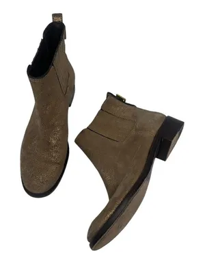 Tory Burch Bronze Gold Shimmer Suede Ankle Boots Size 7 thumbnail 1