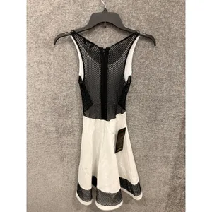 Bebe Women Dress XXS White Black Mesh Panel Fit Flare Skater 70JSA101-N060 thumbnail 7