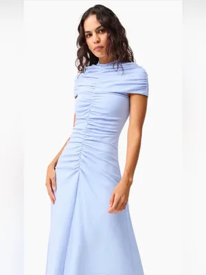 NWT Valencia High Neck Maxi Dress in Blue Size M thumbnail 2