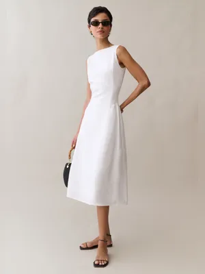 NWT Few Moda Avalon Linen Dress size Large L midi white o.p.t thumbnail 3