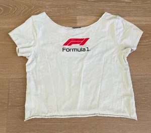 Aeropostale Formula 1 Graphic Tee Off Shoulder Car Size S White Red Black thumbnail 1