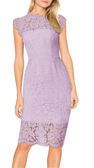 Merokeety Lace Cap-Sleeve Midi Dress Lilac Formal Wedding Guest Pastel Medium thumbnail 1