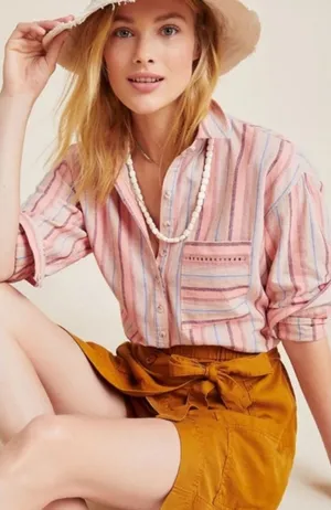 Anthropologie Maeve Lisa striped linen blend top‎ Sz S thumbnail 1