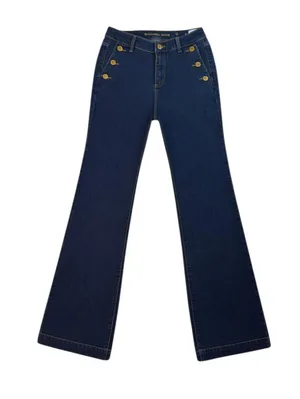 Michael Kors Dark Blue Denim Flared Jeans with Gold Buttons thumbnail 2