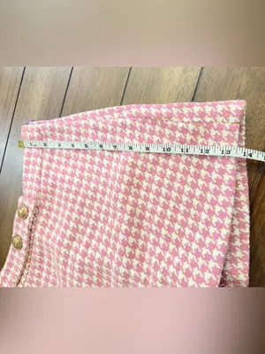 TCEC Pink Tweed Houndstooth Blazer Jacket & Skort Shorts Set Metallic Gold M thumbnail 12