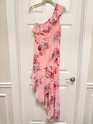 Michael Costello x REVOLVE Cole Dress in Pink‎ Floral One Shoulder Ruffle Small thumbnail 3