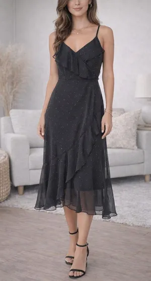 1. State Winter Muse Black Ruffle Sparkle Hi-Lo Dress NWT Women’s XS thumbnail 1
