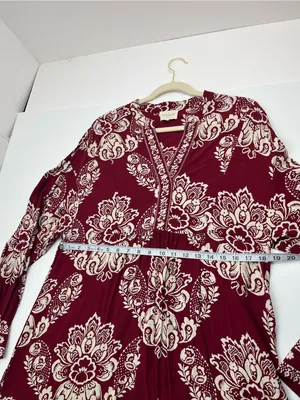 Sézane Boheme Burgundy Red Cream Boho Floral Long Sleeve Midi Maxi Dress‎ Medium thumbnail 6