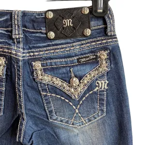 Miss Me Jeans Women's Size 26 boot cut Denim Embellished trim flap‎ Pockets thumbnail 11