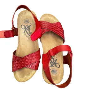 OTBT Red Leather Harriet Strap Wedge Sandal Euro Vacation Retro Boho Comfort 6M thumbnail 9