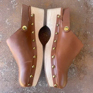 leather Convertible leather clogs in tan sz 6.5 / 50mm heel thumbnail 5