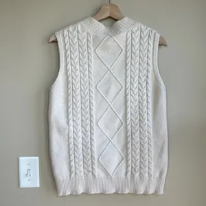 vintage retro cable knit sweater vest grandpa‎ academia women's size L classic thumbnail 6