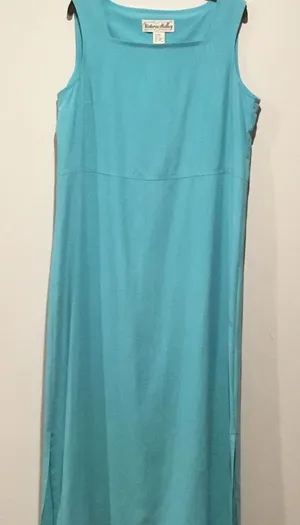 Victoria Holley Vintage 80s Sky Blue Silk Square Neckline Shift Dress thumbnail 1