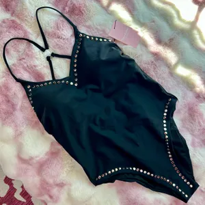 Juicy Couture Women Large One Piece Swimsuit Black Studded Strappy Back‎ New thumbnail 2