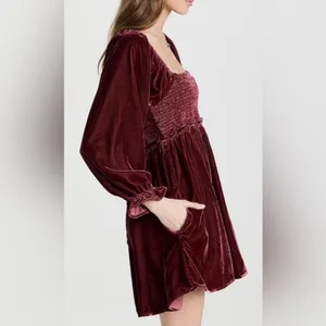 Free People Daphne Boho-Chic Velvet Whimsical Grunge Mini Dress Lace Back Sz S thumbnail 8