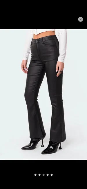 Edikted Petite Luna Faux Leather Flare Jeans thumbnail 5