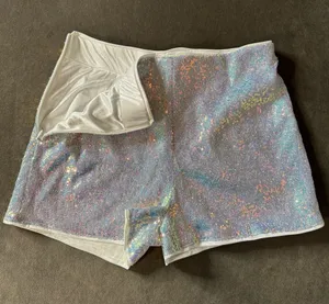 Iridescent Silver Sequin Women’s High-Waist Party Festival Shorts SMALL NWOT thumbnail 1