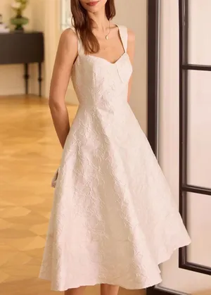 Rihoas White Sweetheart Neck Jacquard Midi Dress thumbnail 1